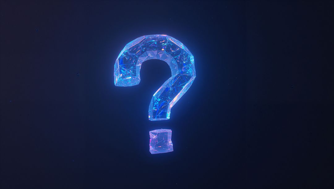 Futuristic Glowing Faceted Question Mark in Dark Void