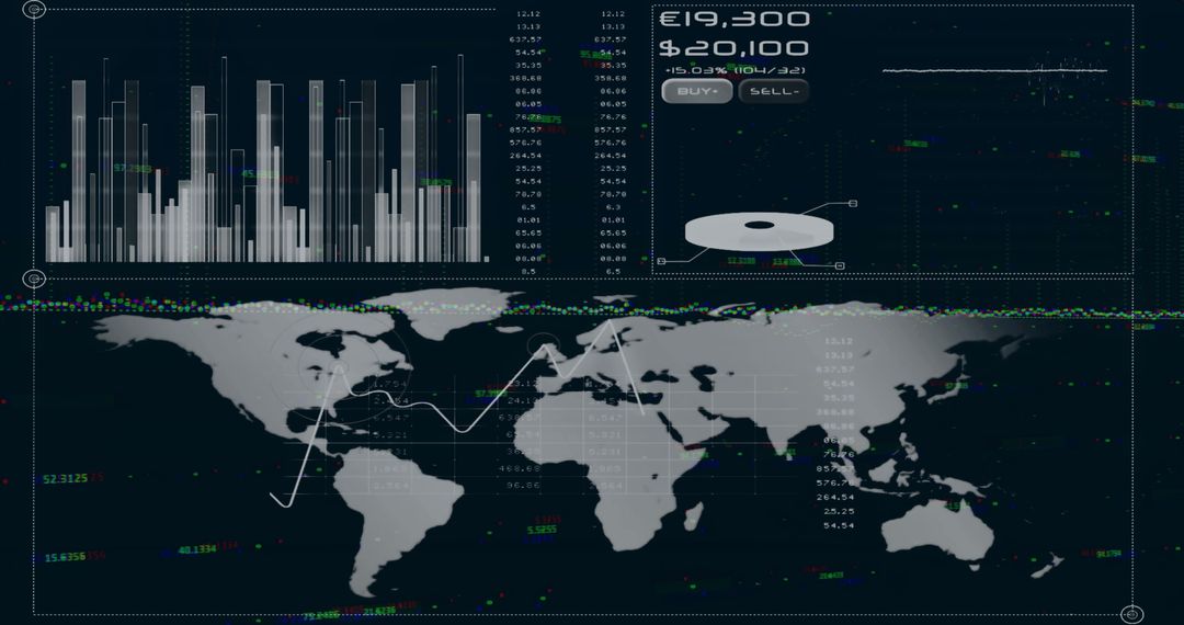 World Map with Data Graphics and Digital Interface