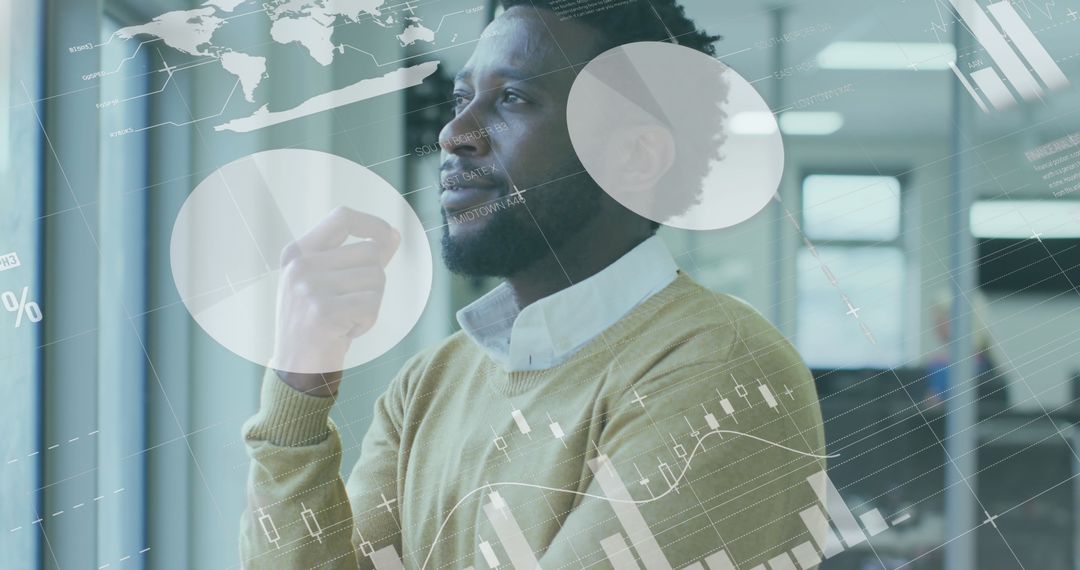 Pensive Businessman Analyzing Data with Modern Interface Overlay