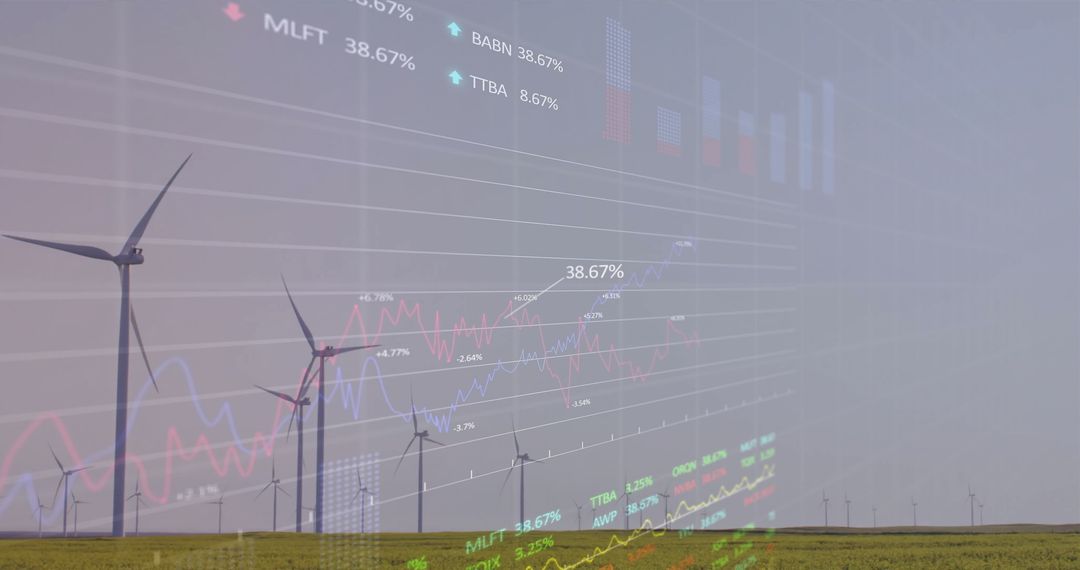 Digital Financial Analysis Overlaying Wind Turbines For Sustainable Energy