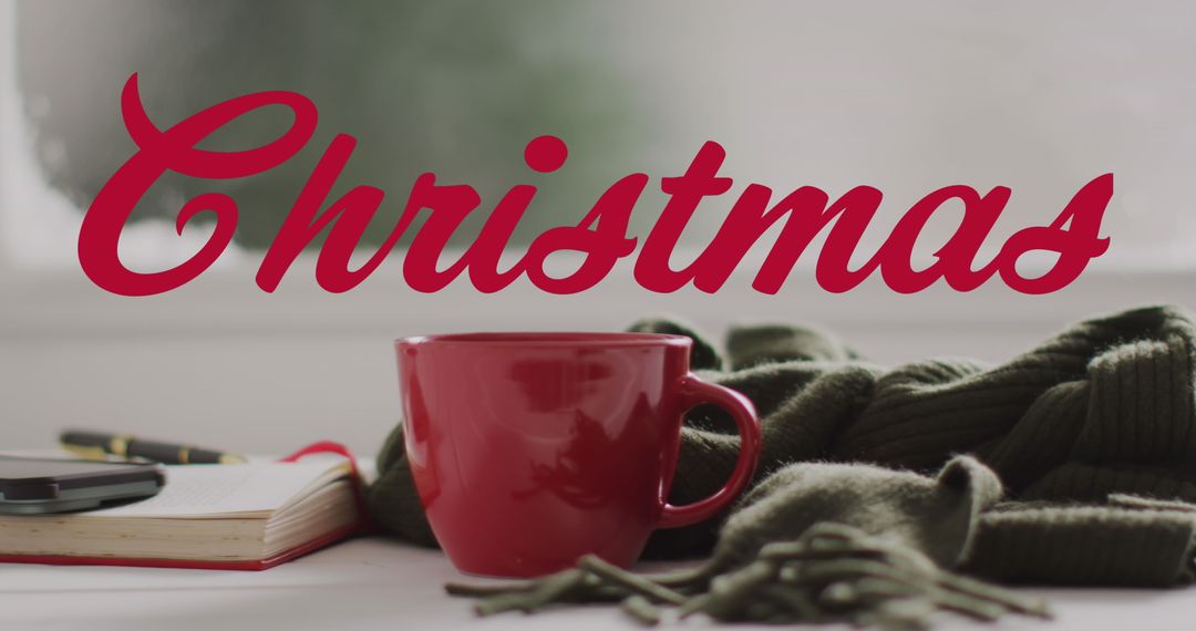 Festive Christmas Composition with Red Cup and Warm Decorations