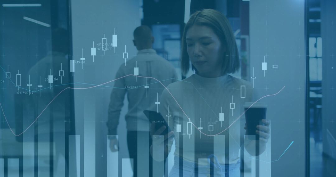 Caucasian Businesswoman Analyzing Financial Data Graphs in Office