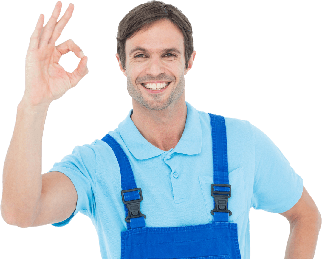 Smiling Carpenter Showing OK Sign in Transparent Background