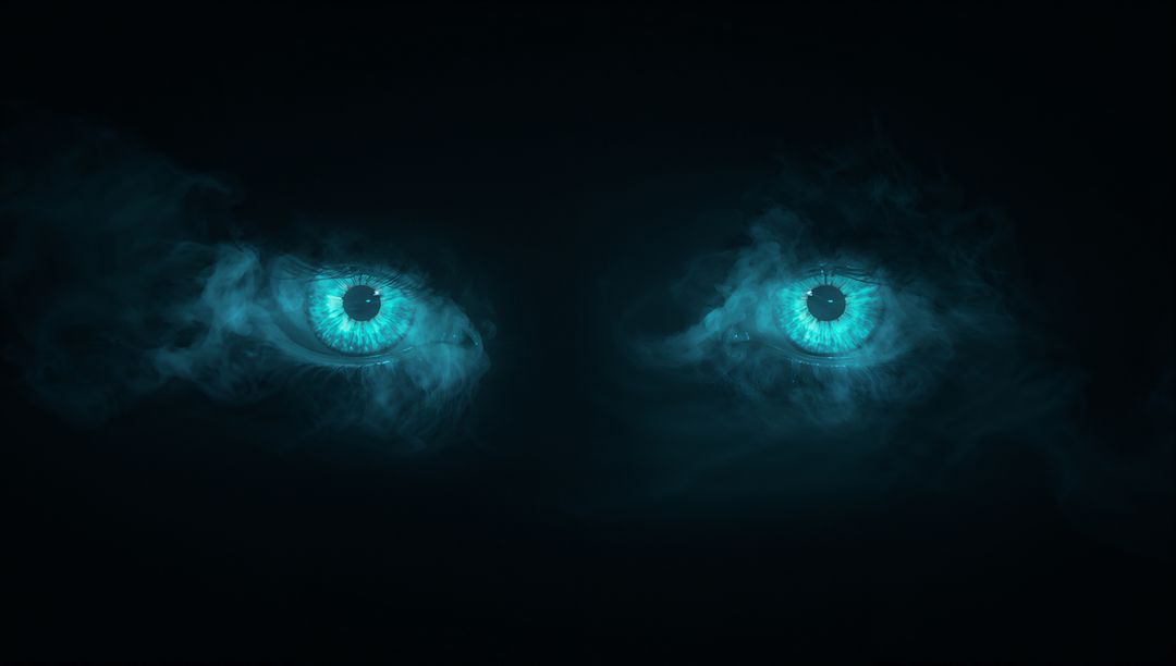 Glowing Turquoise Eyes in Mysterious Darkness