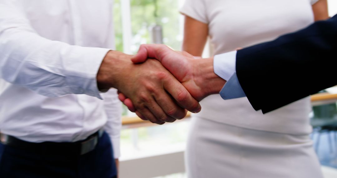 Professional Handshake in Corporate Environment Signifying Partnership