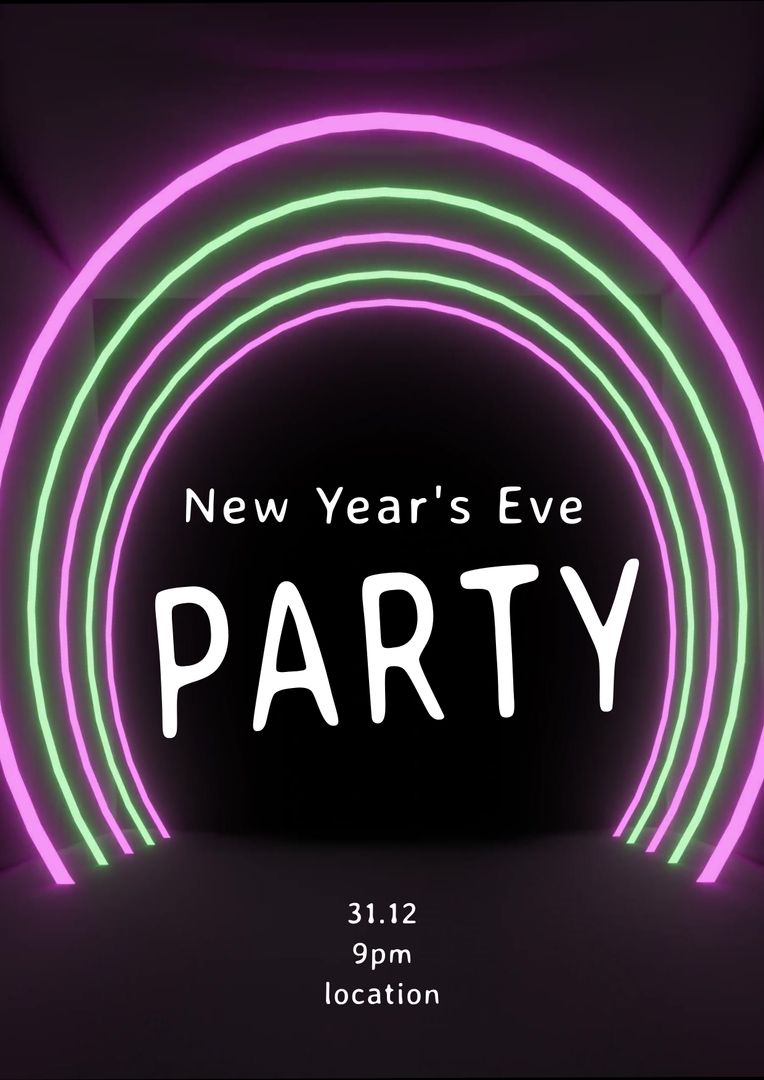 Neon Themed New Year's Eve Party Invitation with Vibrant Colors