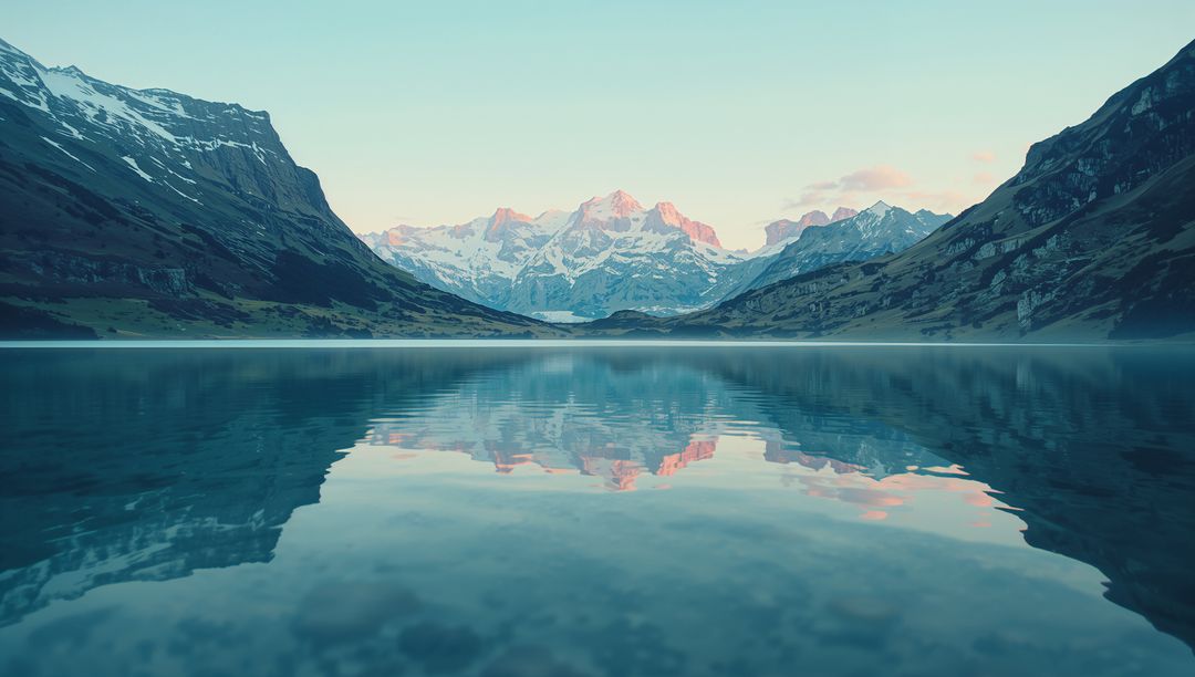 Tranquil Reflection of Snow-Capped Peaks in Serene Alpine Lake