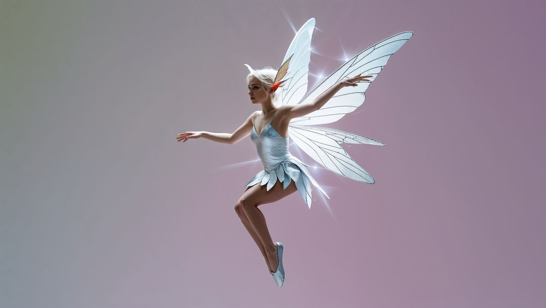 Fantasy Fairy Hovering with Sparkling Wings in Studio