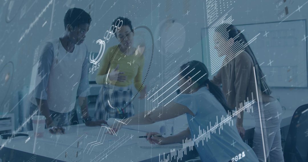 Business Team Collaborating with Data Visualizations in Office