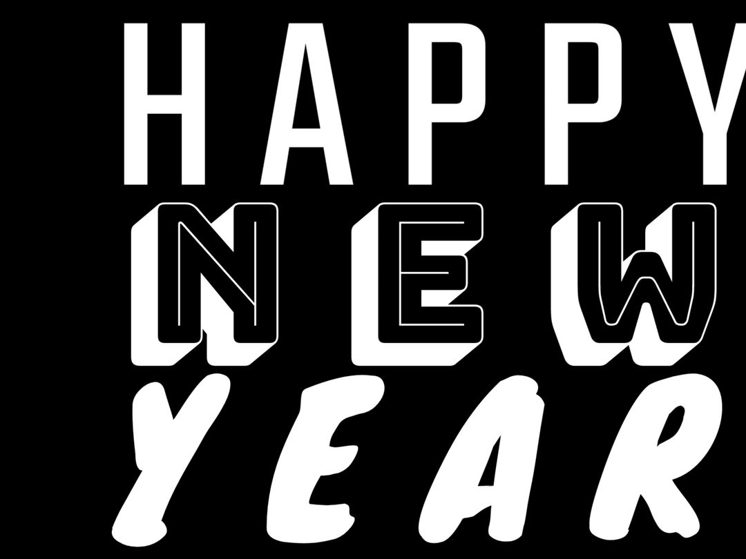 Bold Happy New Year Text Design on Black