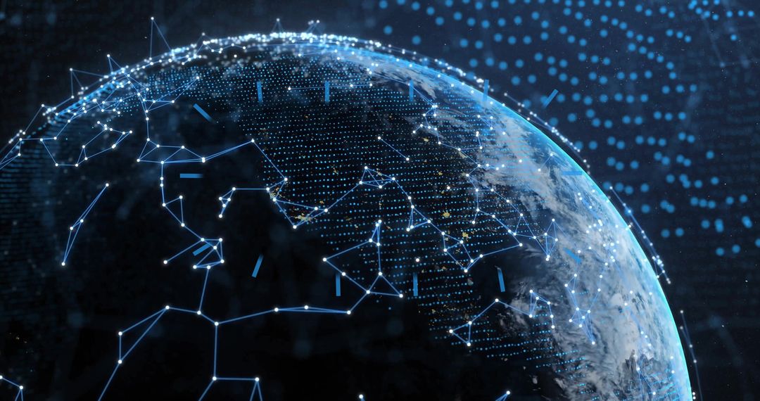 Futuristic 3D Globe with Digital Nodes and Data Network