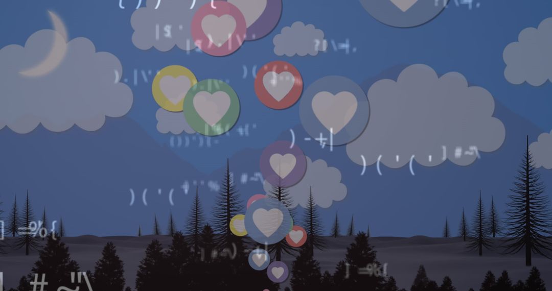 Digital Love Hearts Floating Over Data Code Background