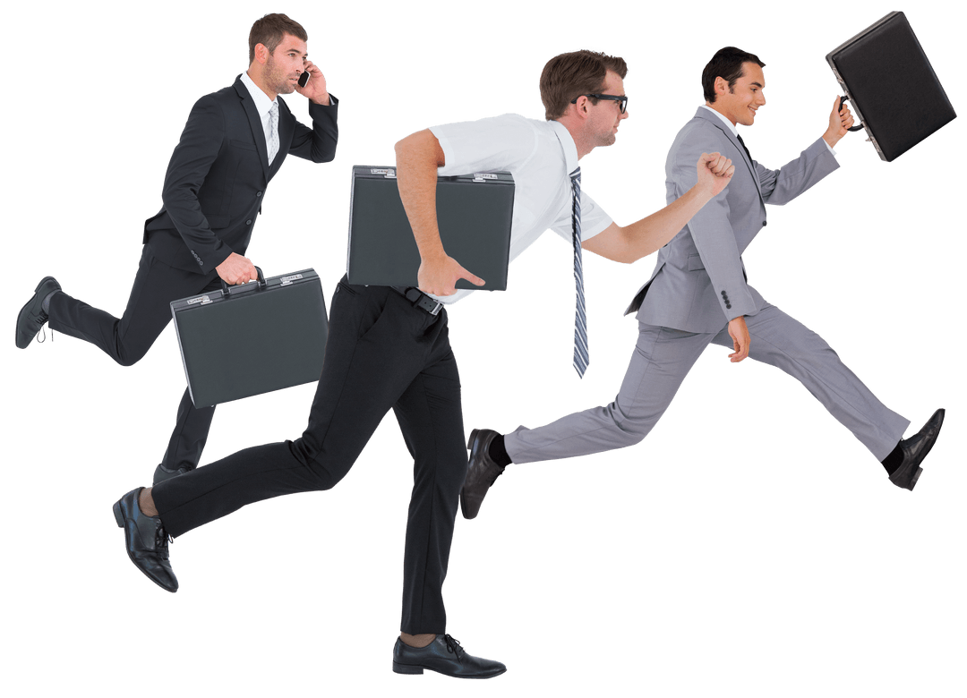 Confident Businessmen Running With Briefcases Transparent Background