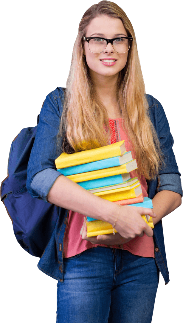 Transparent Student Carrying Books Smiling with Backpack