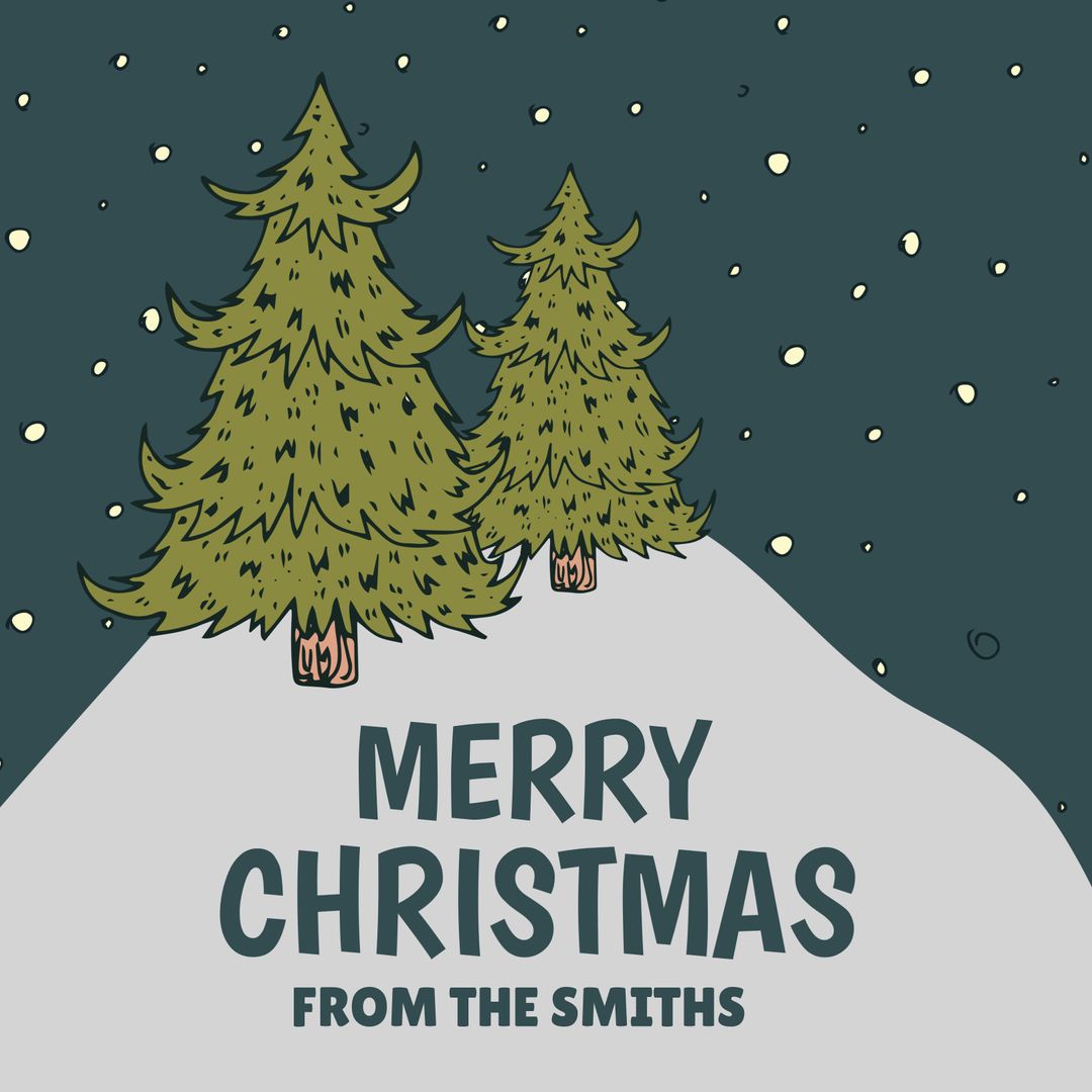 Whimsical Pine Trees on Snowy Hill for Festive Christmas Card