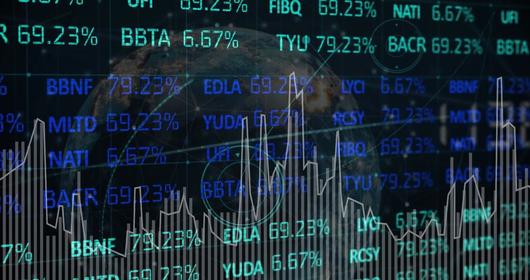 Digital Data Processing Overlaid on Globe Background