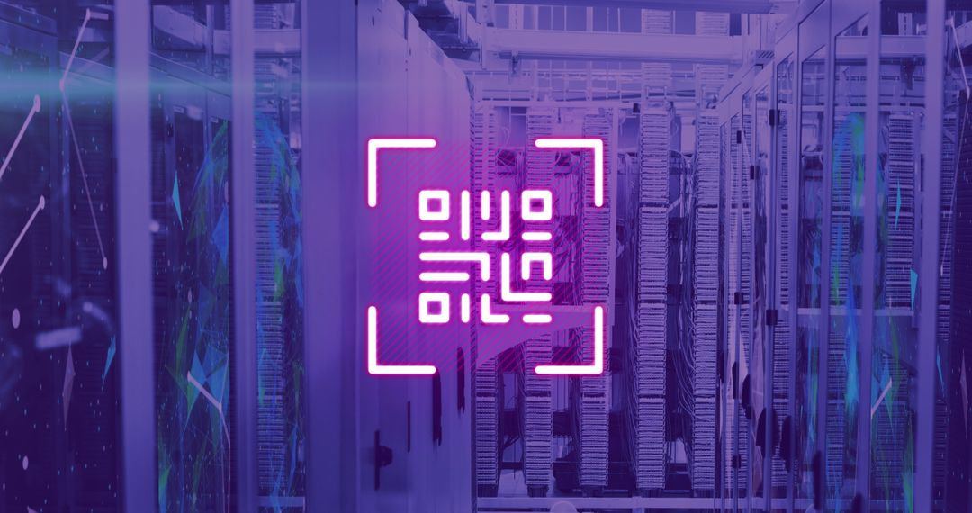 Futuristic Neon QR Code Overlay in High-Tech Server Room - Free Images, Stock Photos and Pictures on Pikwizard.com