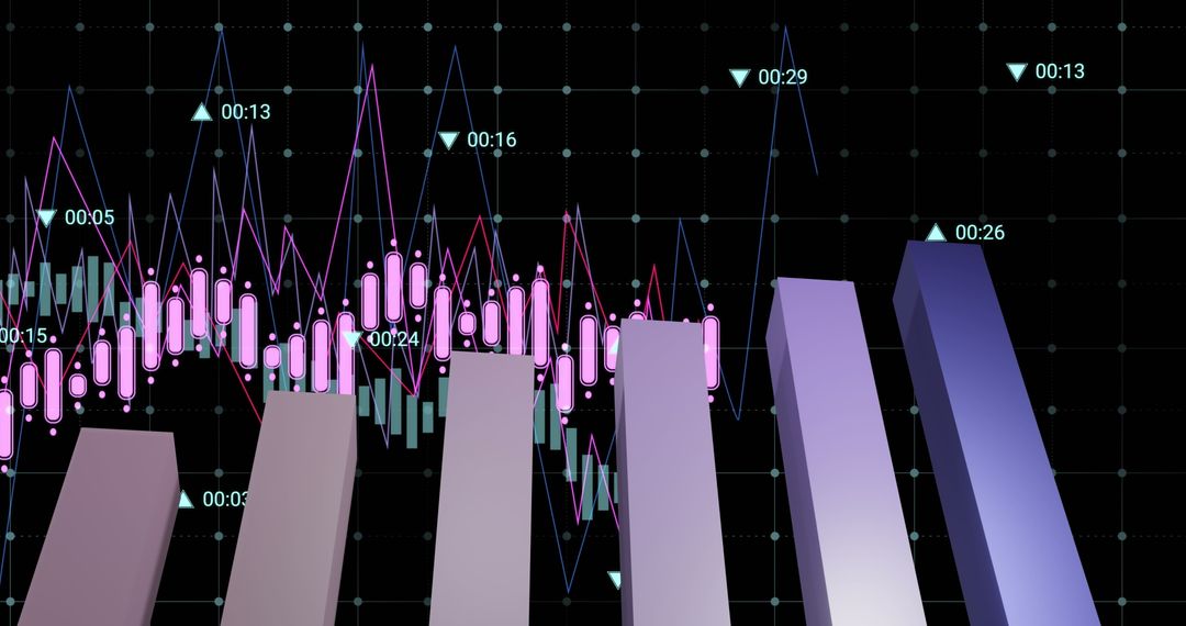 High-Tech Financial Data Chart with 3D Bars and Graphs