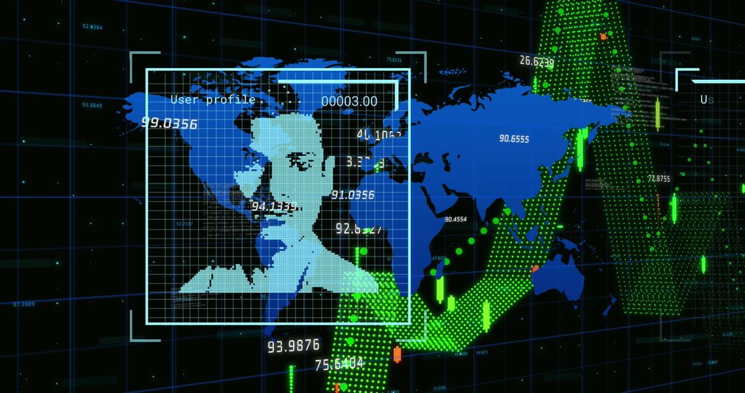 Futuristic Digital Interface with Global Business Data Visualization