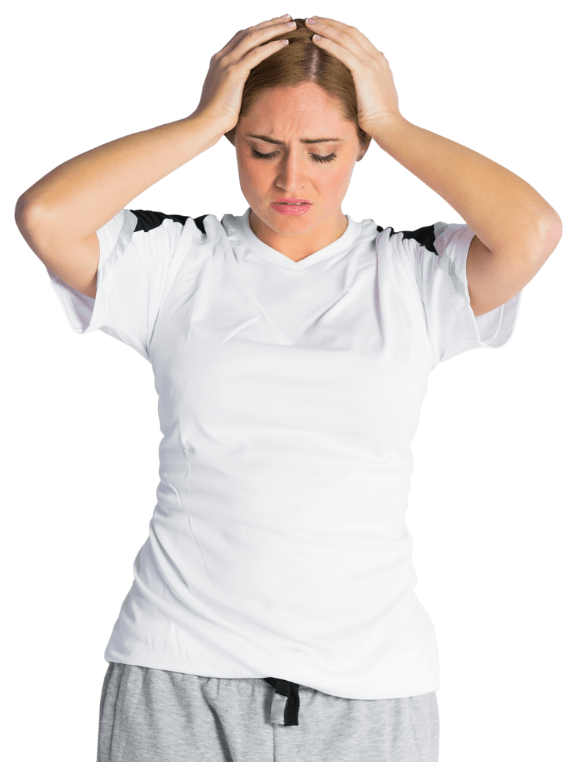 Transparent Concerned Athlete in White Jersey With Hands on Head