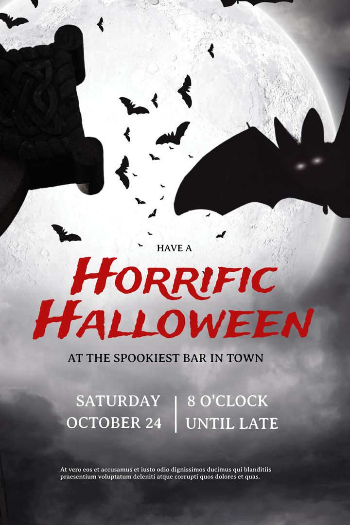 Spooky Halloween Event Poster with Full Moon and Bats