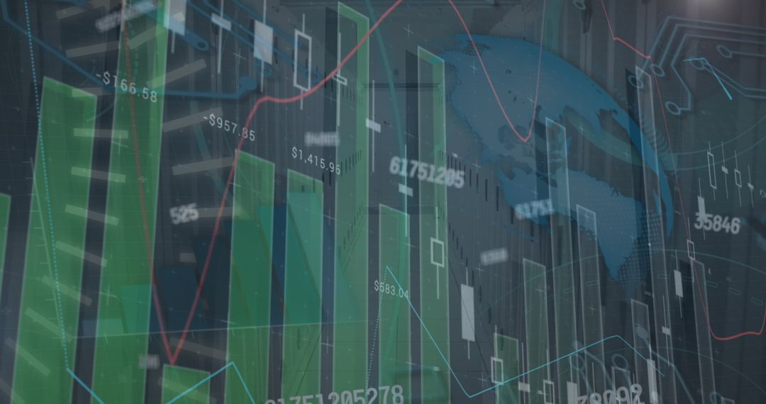Digital Financial Charts Overlaying Globe Showcasing Global Economy