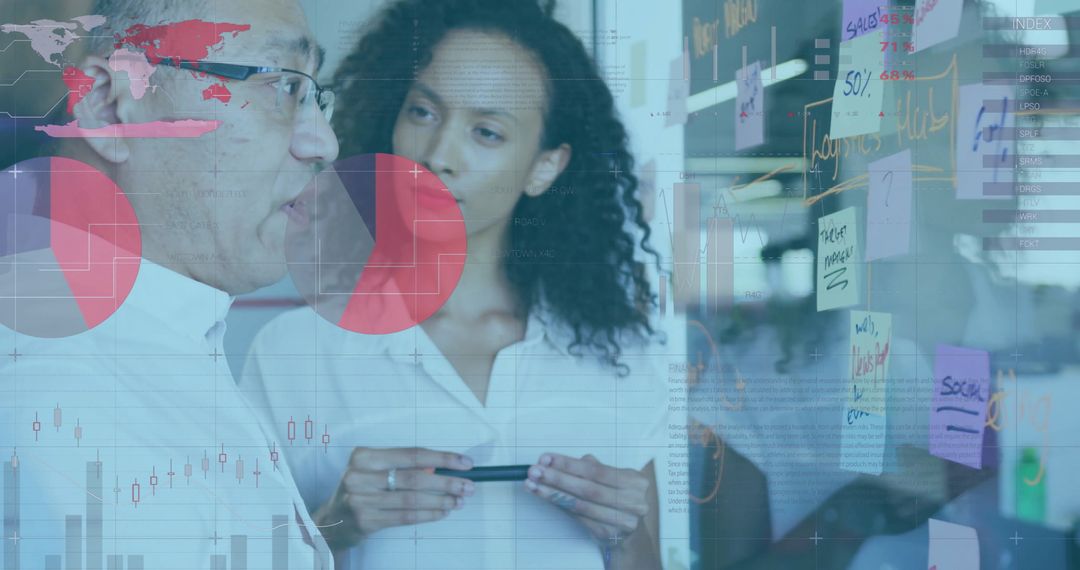 Professional Collaboration in Modern Office with Digital Data Overlay