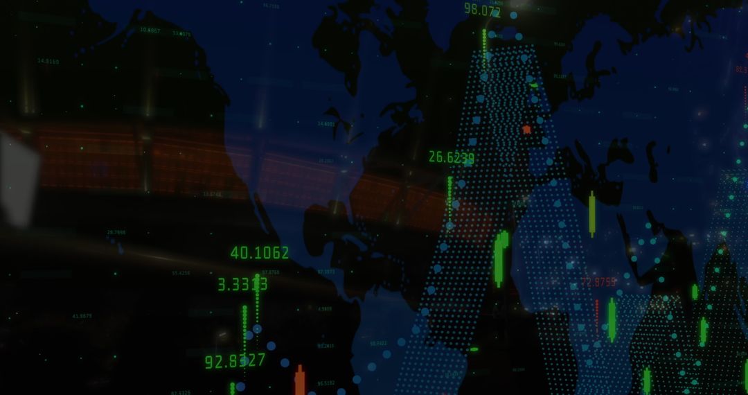 Glowing Stock Market Data on Digital World Map