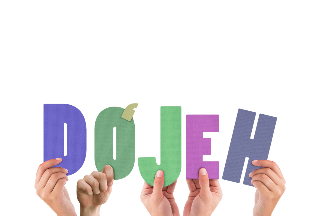 Hands Holding Colorful Transparent Letters with Blank Background