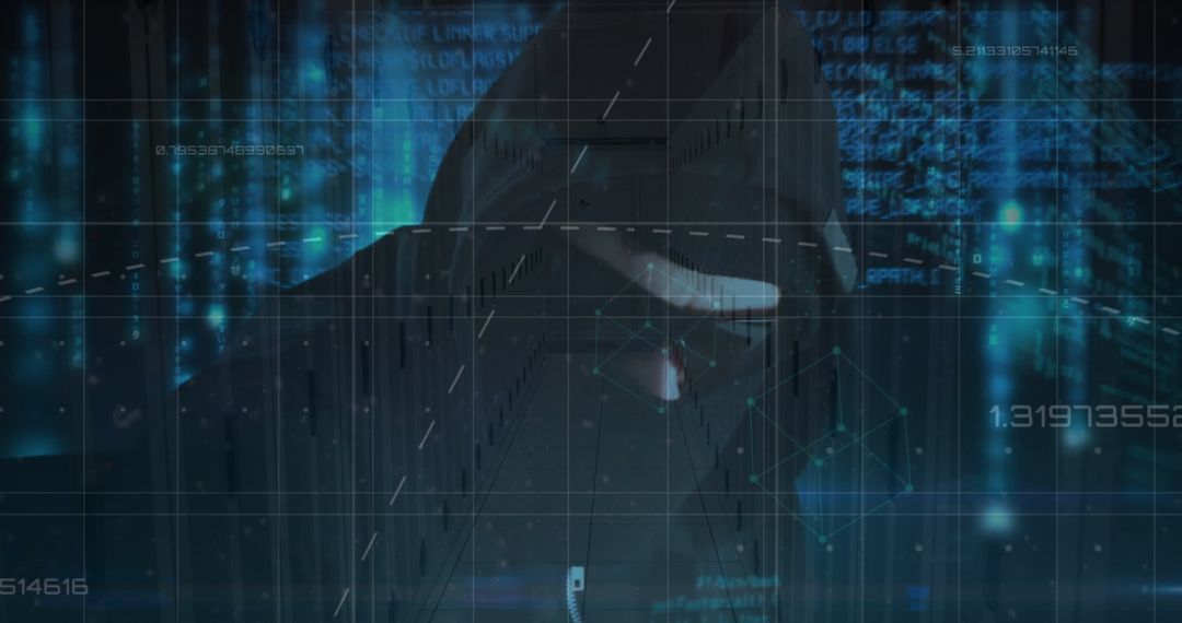 Hacker Over Server Room Conceptual Digital Cybersecurity