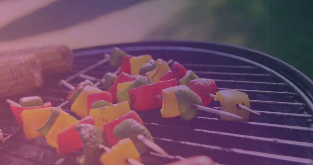 Colorful Vegetable Skewers Grilling on Barbecue
