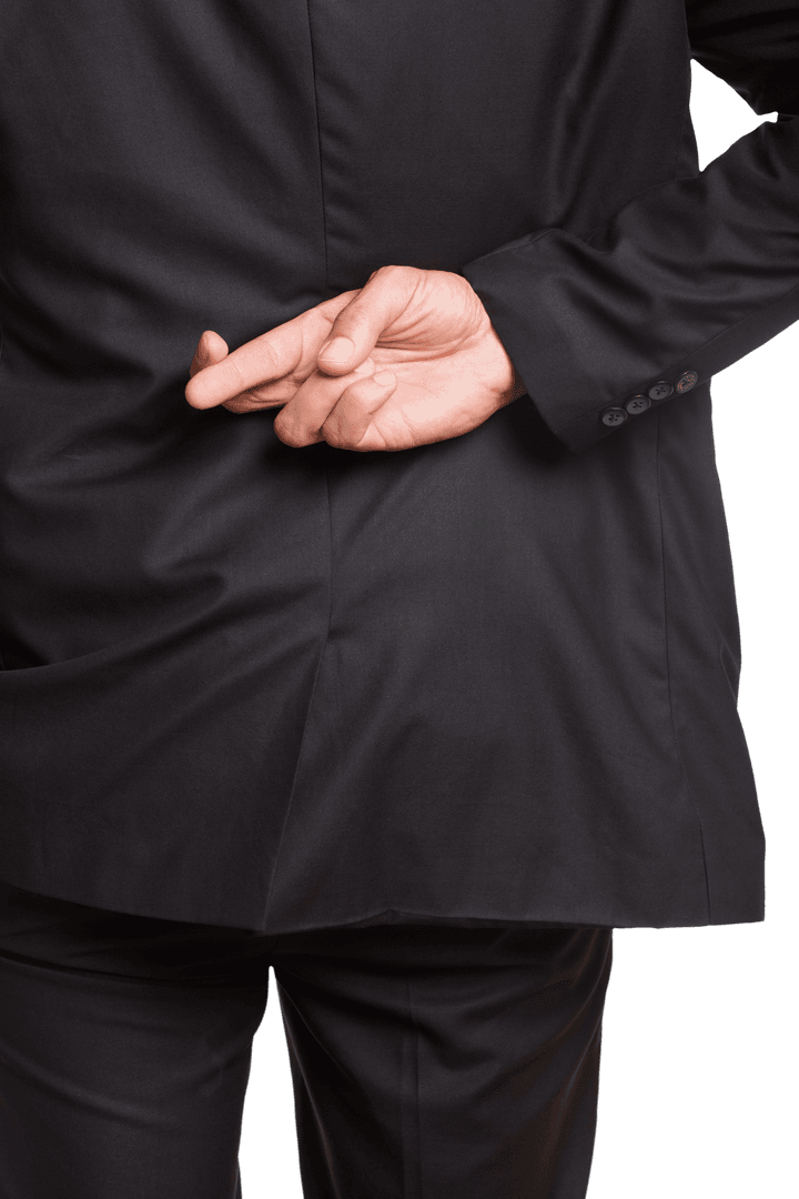 Businessman Crossing Fingers Behind Back in Suit, Transparent Background