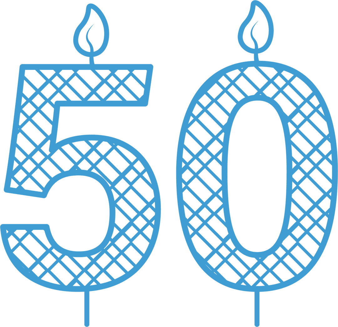 Blue Number 50 Candles with Pattern on Transparent Background