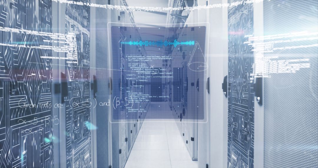 6G Text Overlay on Server Room with Data Processing Elements