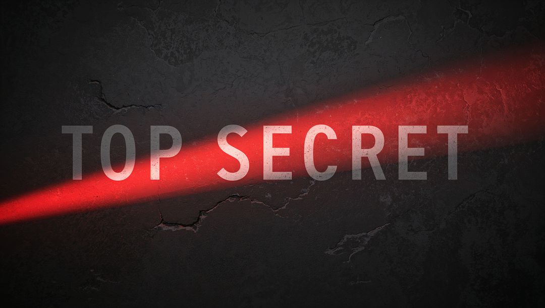 Top Secret Red Laser Beam Cutting Through Cracked Grunge Wall Stenciled Text Poster Design