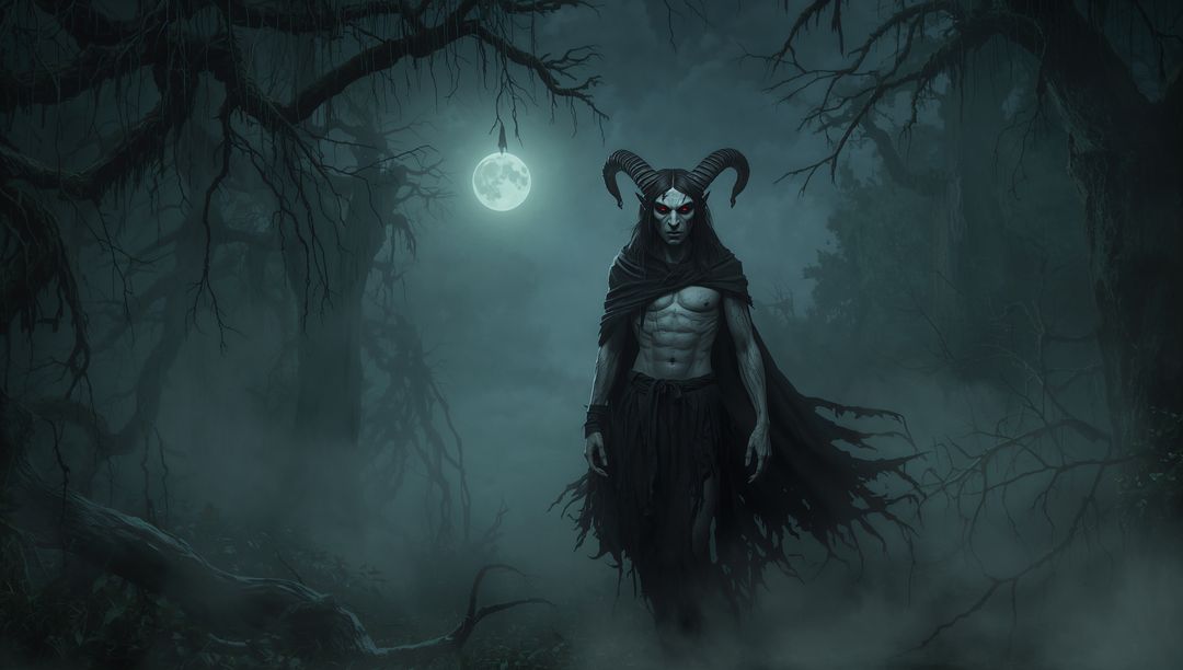 Demonic Figure in Mesmerizing Supernatural Forest at Night