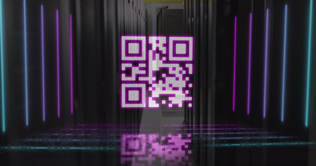 Futuristic QR Code Over Data Center Servers for Digital Security Concept