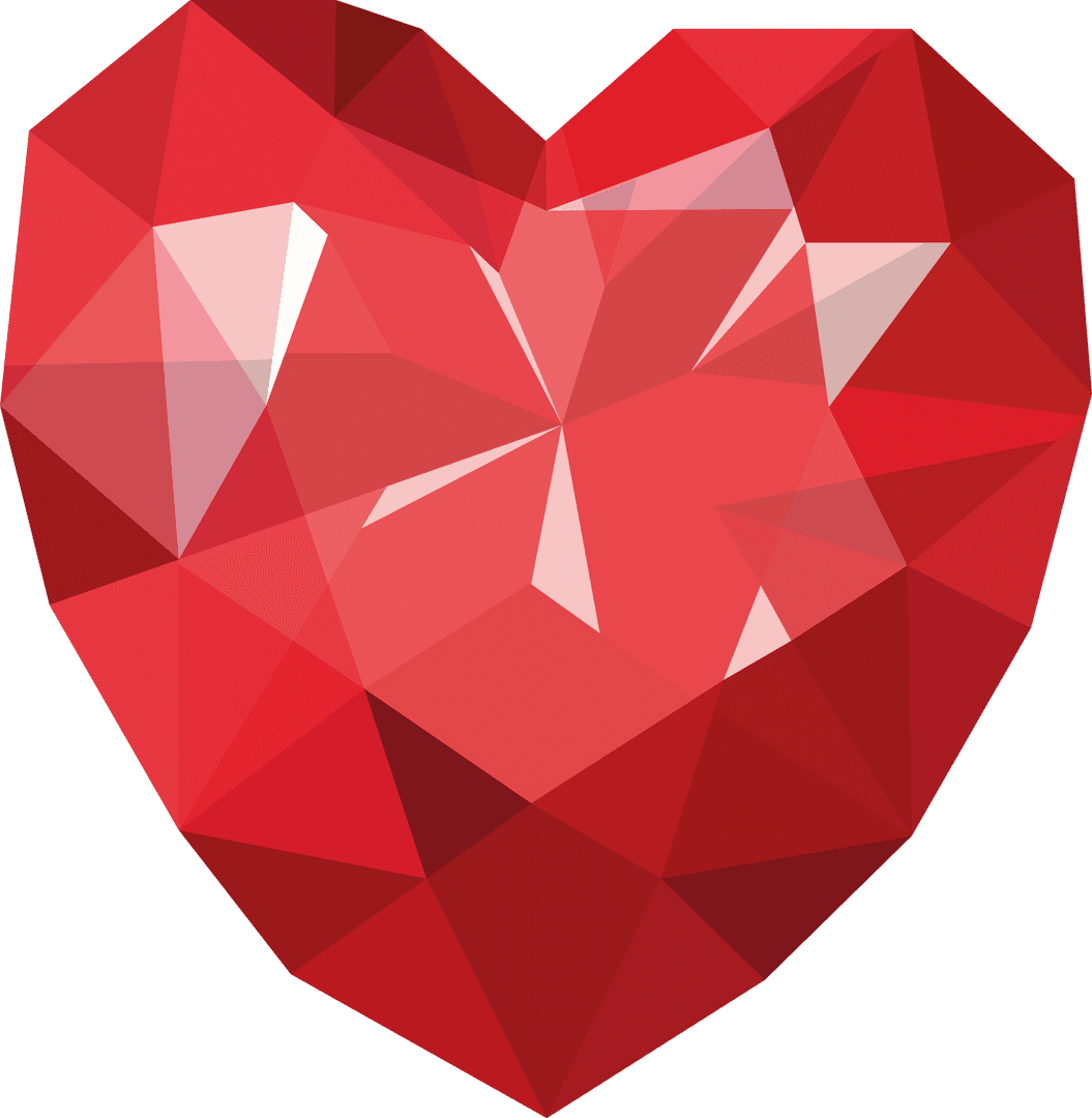 Geometric Crystal Heart on Transparent Background for Valentine's Day