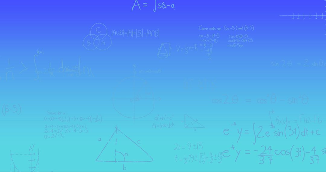Mathematical Formulas Scrawled on Blue Gradient Background