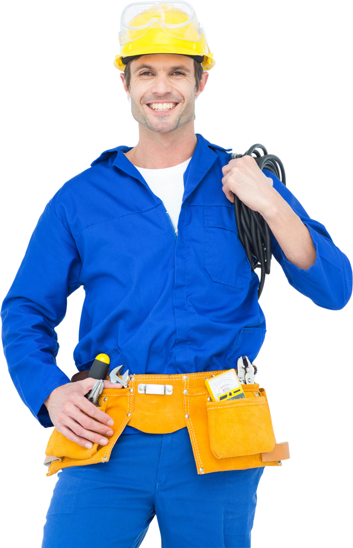 Transparent Smiling Electrician with Toolkit and Helmet - Download Free Stock Images Pikwizard.com