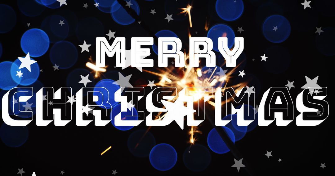 Festive Merry Christmas Text With Sparkling Stars and Lights