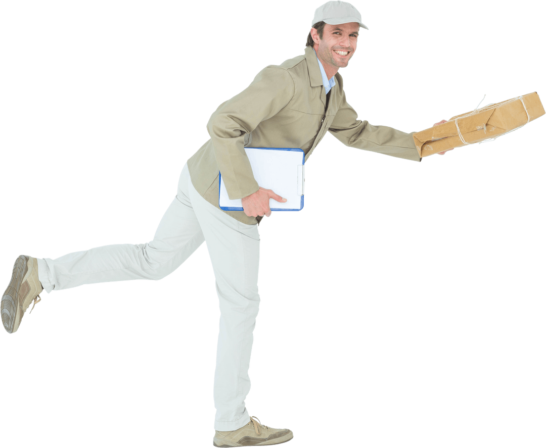 Transparent Cheerful Delivery Man Running with Package - Download Free Stock Images Pikwizard.com