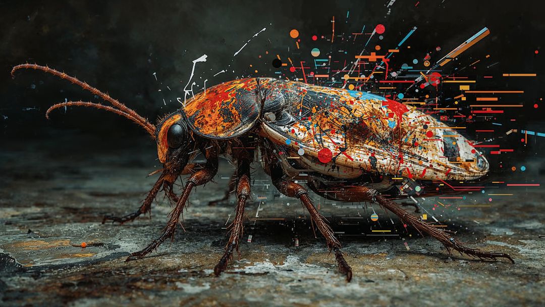 Digital Glitched Cockroach with Abstract Vibrant Effects