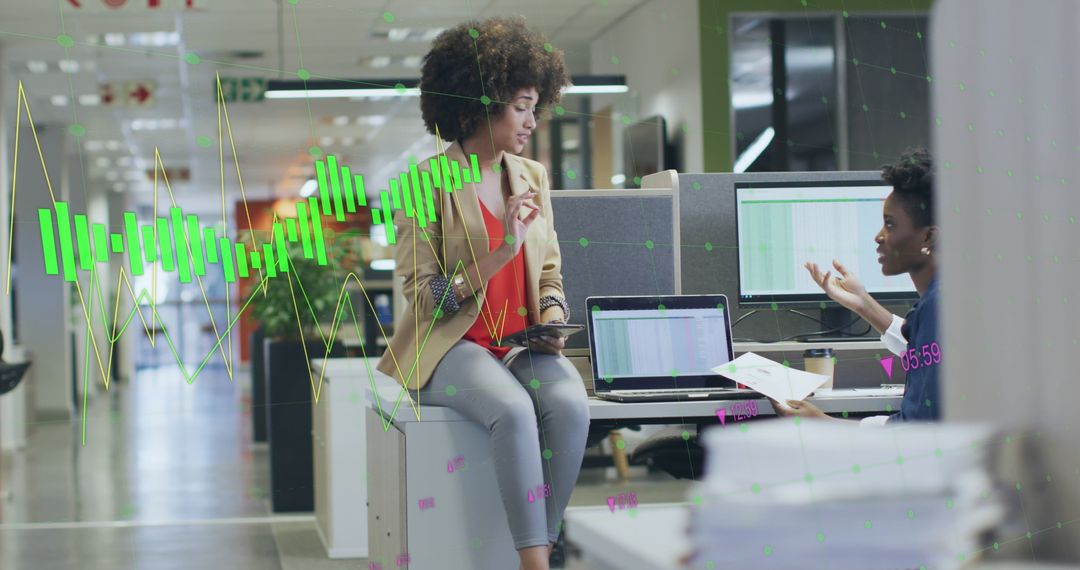 Diverse Coworkers Analyzing Business Data on Digital Graphs