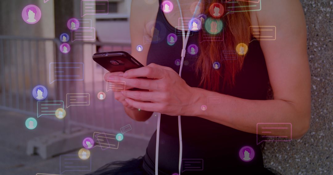 Caucasian Woman Engaging with Global Social Media on Smartphone