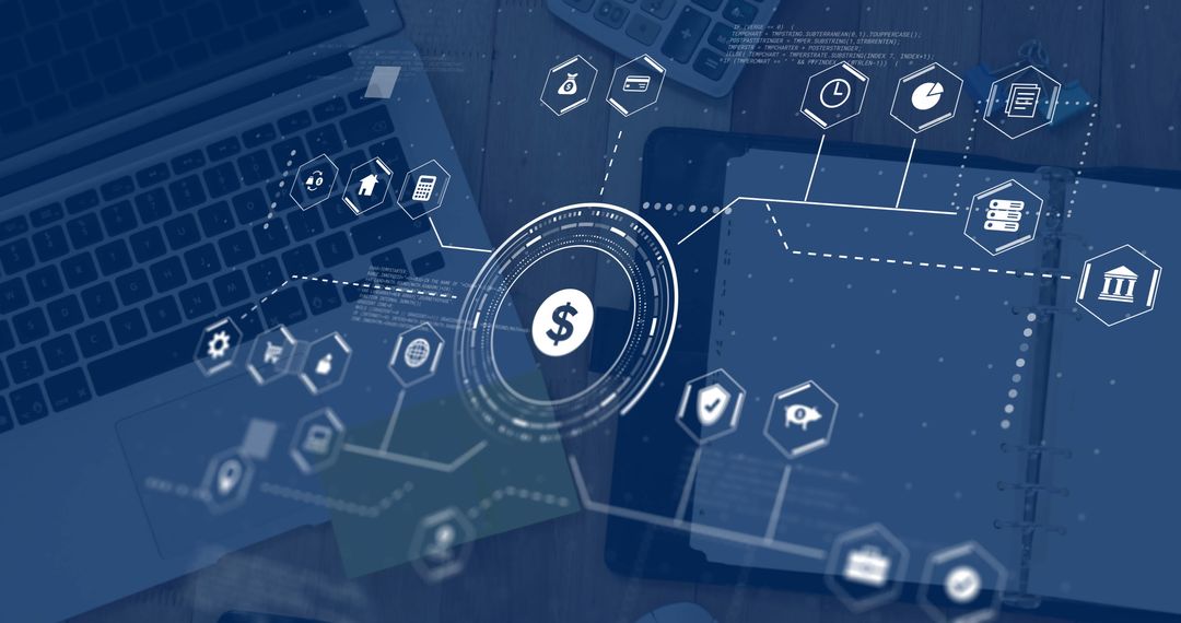 Digital Financial Interface with Business Network Icons