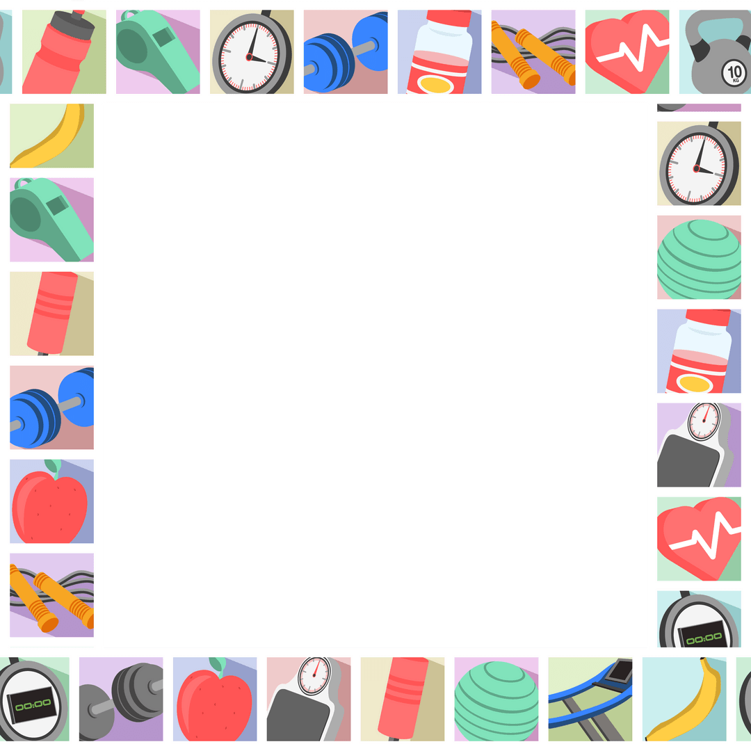 Transparent Fitness and Nutrition Frame with Vector Icons