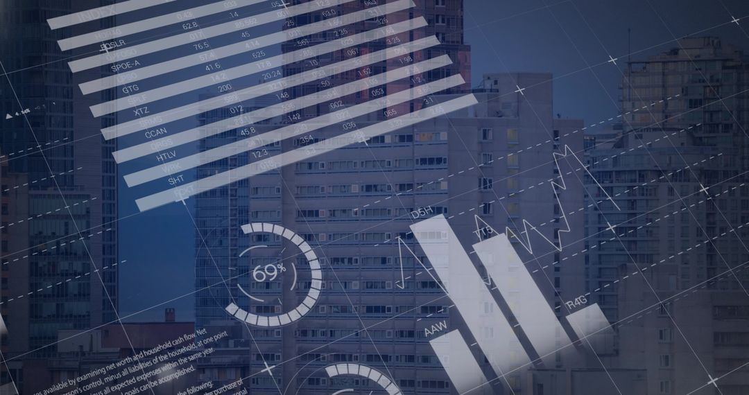 Abstract Data Processing Above Urban Cityscape