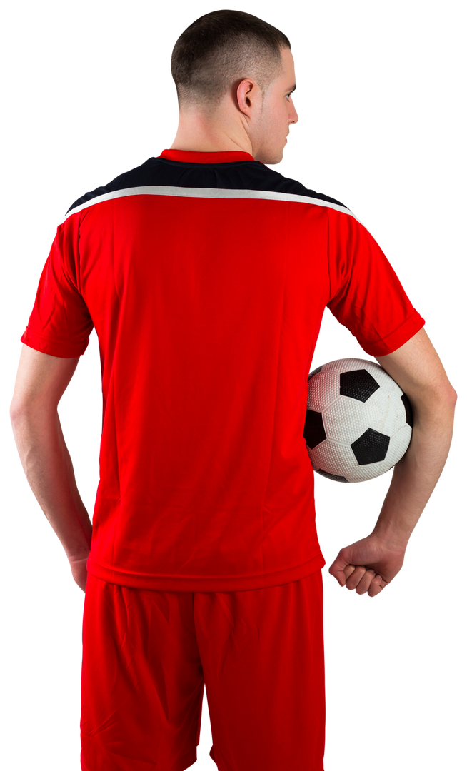 Rear View of Transparent Male Soccer Player Holding Ball in Red Sportswear - Download Free Stock Images Pikwizard.com