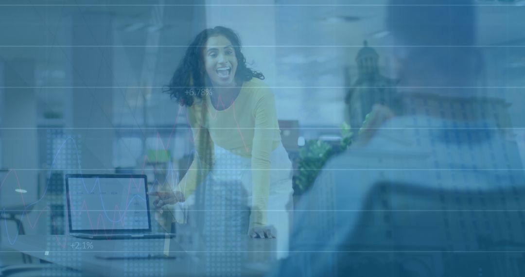 Confident Businesswoman Presenting Data Insights in an Office Environment